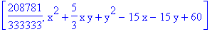 [208781/333333, x^2+5/3*x*y+y^2-15*x-15*y+60]
